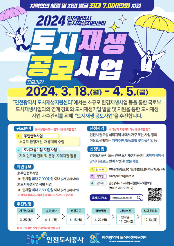 2024년 인천 도시재생지원센터 공모사업 모집 포스터.[사진=인천도시공사]